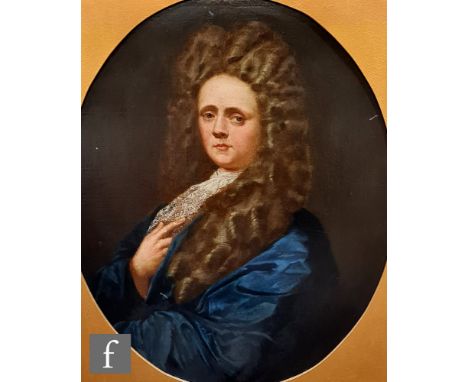 ENGLISH SCHOOL (MID 18TH CENTURY) - Portrait of a gentleman wearing a curled wig and blue cloak, half length, oil on canvas, 
