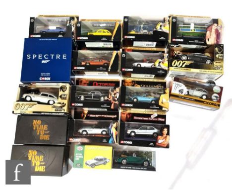 A collection of ten Corgi The Definitive Bond Collection diecast models, boxed, together with eight assorted James Bond relat