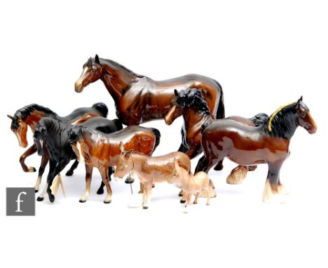 Six assorted Beswick horses comprising&nbsp;Mare facing left model 976, Cantering Shire model 975, Shire Mare model 818, Spir