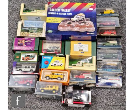 Twenty two Corgi diecast models, all Land Rovers, to include CV1002 Land Rover Defender Diorama Calder Valley Search &amp; Re