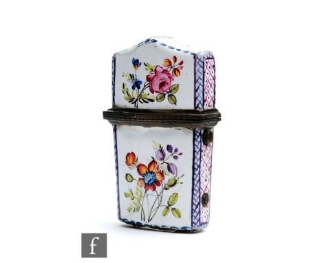 A late 18th to early 19th Century enamel etui lacking interior fittings, the exterior decorated with sprays of flowers agains