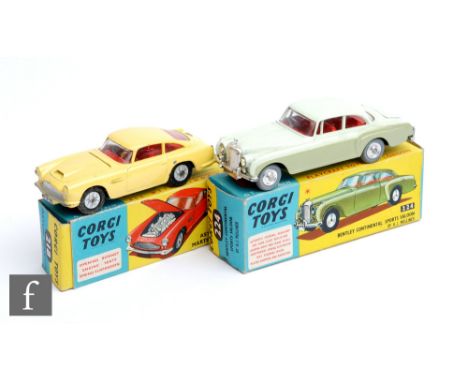 Two Corgi diecast model cars, 224 Bentley Continental Sports Saloon in two-tone with pale green upper and light green lower b