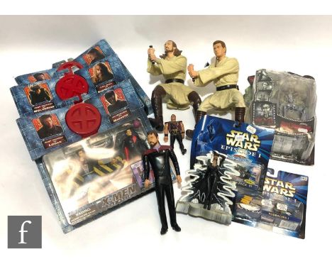 A collection of assorted action figures, including four Toy Biz X-Men, four Galoob Micro Machines Star Wars Episode I Pod Rac