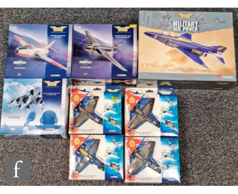 A collection of Corgi Aviation Archive 1:72 scale diecast model aircraft, including Jet Fighter Power, Military Air Power and