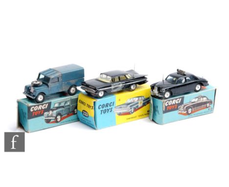 Three Corgi diecast models, 223 Chevrolet Impala State Patrol in black with silver trim and side flashes and plastic aerial, 