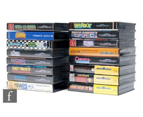 A collection of Sega Mega Drive games, comprising Street Fighter II: Special Champion Edition, Paperboy, Sonic the Hedgehog, 