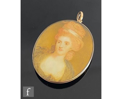 An 18th Century oval head and shoulder portrait miniature by engraved to reverse 'Portrait of Perdita Robinson by J. Meyer R.