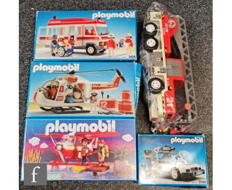A collection of assorted boxed Playmobil, to include 3149 Police Car, 3866 Adventure Seaplane, 3789 Rescue Helicopter, and 34