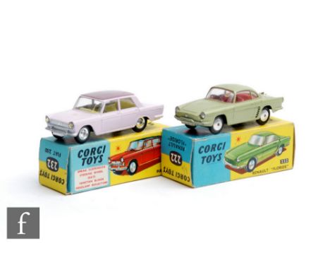 Two Corgi diecast model cars, 232 Fiat 2100 with lilac body, mauve roof, lemon interior, silver trim and spun hubs, and&nbsp;