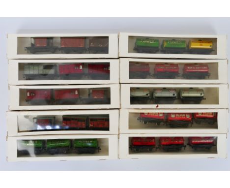 Hornby Dublo - 18 x tank wagons and 12 x other wagons including 5 x green Power Petrol, 6 x Esso Royal Daylight Paraffin, and