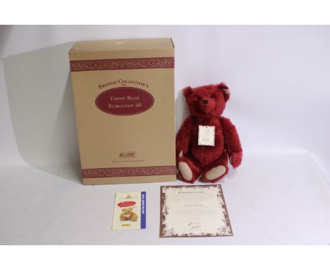 Steiff - A limited edition boxed mohair 'British Collector's 1998' Steiff bear - The #659973 burgundy bear has white buttoned