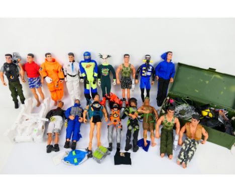 Action Man - A collection of Action Man figures with a trunk full of clothing and accessories. The items show light signs of 