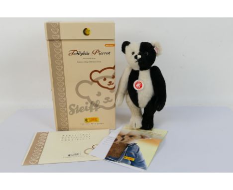 Steiff - A limited edition boxed Steiff 'Pierrot' teddy bear - The #037511 black and white bear has white buttoned Steiff lab