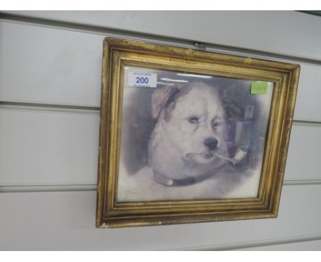 A vintage print of sporting dog smoking a pipe