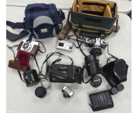 A collection of camara's to include Fujifilm MX-1500, Olympus om10, Cannon UC8Hi 8mm video recorder etc(1Tray)