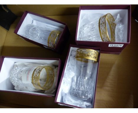 De Lamerie, Three Gilt Crystal Glass Glasses together with matching Tumbler. All in De Lamerie Boxes. (4)