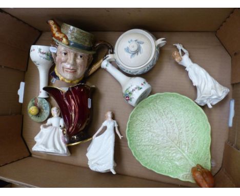 Mixed ceramics to include a pair of Crown Staffordshire bud vases, Crown Devon cabbage ware plate, Royal Doulton figures, Bes