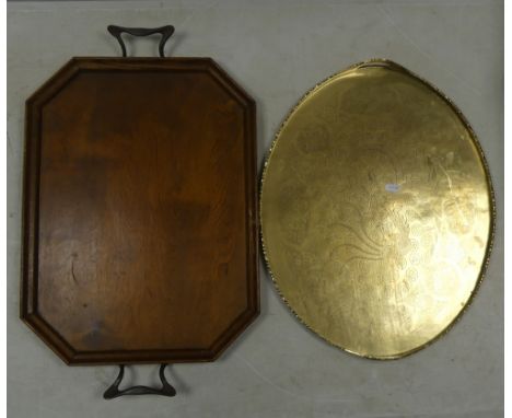 Edwardian Butlers Tray with art nouveau handles togehter with oriental style dragon tray. Length of largests: 61cm (2)