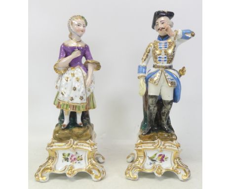 Paris Porcelain, Pair of figural likely candelabra. Pegs to back for fittings. Height: 30cm (2)