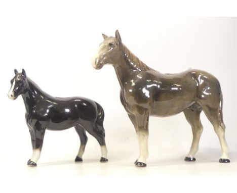 Melba Ware, Large Grey model of a Horse and another unmarked black example. Height: 28cm (2)