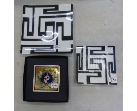Two graduated Rosenthal for Versace 'Dedalo' square plates together with a boxed Rosenthal for Versace 'Holiday Spirit 2008' 