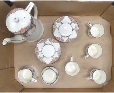 Crown Ducal 'Orange Tree' Art Deco 1930's to include coffee pot, four coffee cans, six saucers, sugar bowl, cream jug (chip n