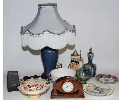 A group of ceramics to include a musical tankard, 28cm, and a DAR Lighting blue ceramic lamp and shade.