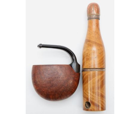 An early 20th century novelty treen champagne bottle tobacco pipe, the copper cork inscribed Jedleuis Houghes 1916, 13cm, tog