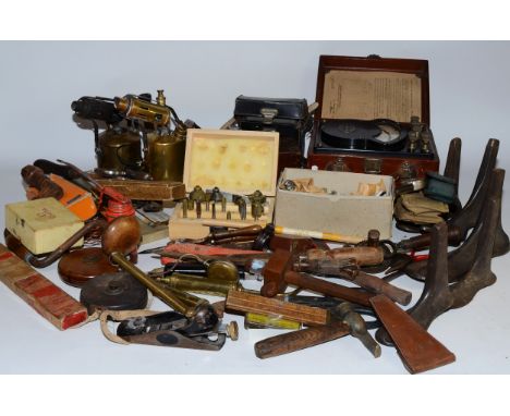 A collection of early 20th century and later hand tools to include a cased Weston volt meter, model 370. (2) 