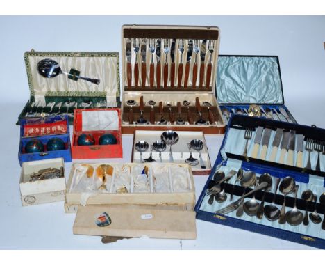 Various 20th century military cap badges together with a World War I brass button cleaner/polisher and assorted cased silver 