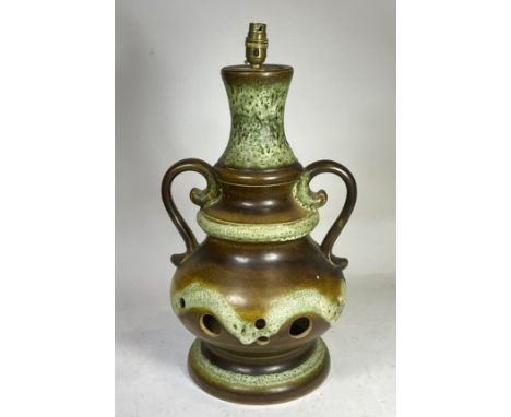 A Skandesco LTD 1970s West German lava pottery twin handled lamp, 52cm.