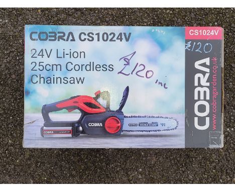 A Cobra CS1024V cordless 25cm chainsaw, unused in box. 
