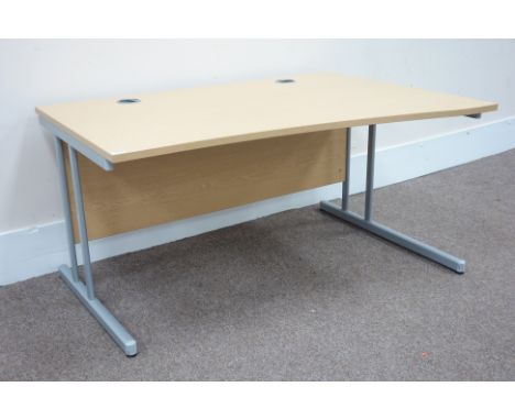 Two right hand and two left hand light oak office desks, W140cm, H72cm, D100cm   Condition Report   Click here for further im