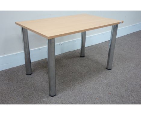 Three light oak rectangular tables on chrome legs, 120cm x 65cm, H73cm   Condition Report   Click here for further images, co