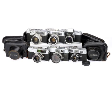 A Selection of Six 35mm Rangefinder Cameras,to include a Kowa H, body G, lens mount damaged, shutter jammed, also with a Mino