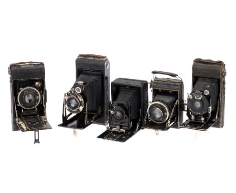 A Selection of Five Folding Cameras,to include a Welta Perle, an Ernemann Heag I, a Kodak Six-16 Kodak Mod C, &amp; two other