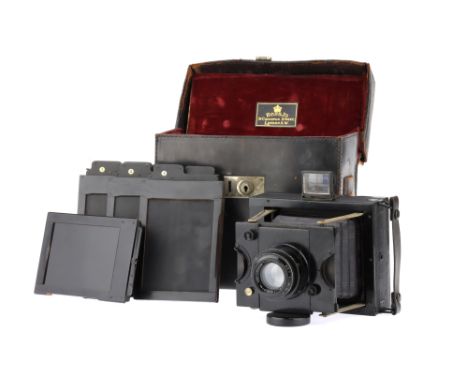 A Ross Panros Folding Strut Camera,black, body G-VG, small signs of wear, bellows appear G, focal plane shutter working, toge