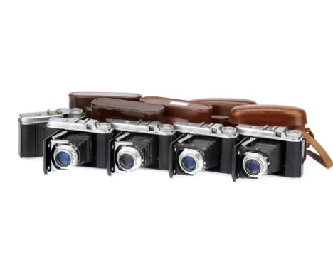 Two Voigtlander Perkeo II Folding Cameras,together with three Voigtlander Perkeo folding cameras, bodies overall, P-F, some s
