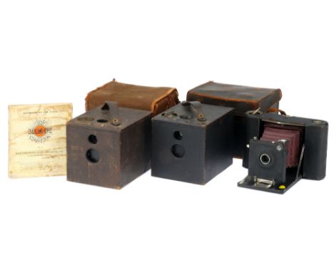 Two Kodak Bulls-Eye No.2 Box Roll Film Cameras,to include a No.2 Bulls-Eye '98 Model, body G-VG, some wear to exterior, shutt
