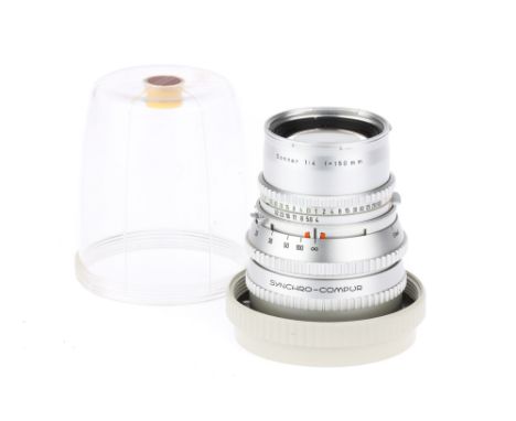 A Carl Zeiss Sonnar f/4 150mm Camera Lenschrome, body G-VG, optics VG, shutter working, in lens bubble,