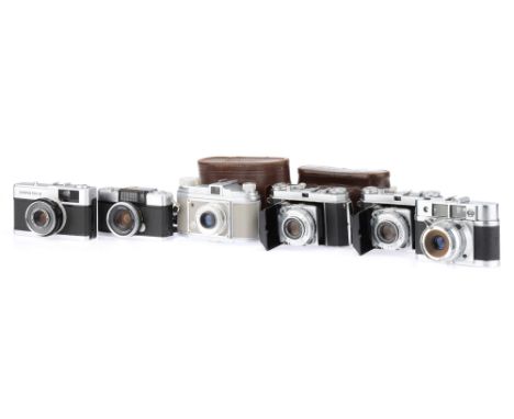 A Selection of 35mm Film Viewfinder Camerascomprising two Kodak Retina Ia folding camera with a Retina-Xenar f/2.8 50mm lens,