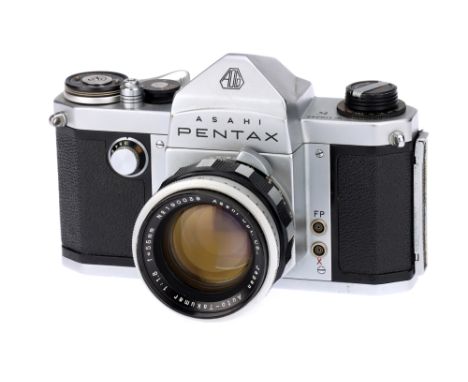 An Asahi Pentax K SLR Camera,chrome, serial no. 179347, with Auto-Takumar f/1.8 55mm lens, serial no. 190039, body, G, shutte