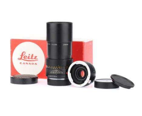 A Leitz Canada APO-Telyt-R f/3.4 180mm Lens1975, black, serial no. 2748765, 3-cam, body F-G, elements F, moderate fungus, wit