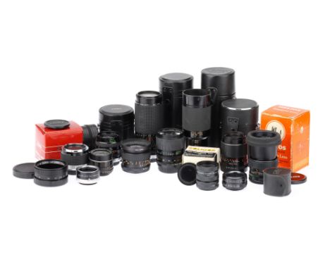 A Mixed Selection of Camera Lenses &amp; Accessories,a Tamron 80-210, a Palar Auto Wide f/2.8 35mm, a Super-Takumar f/2 55mm,