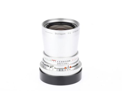 A Carl Zeiss Distagon f/4 50mm Camera Lens,chrome, body G-VG, optics G-VG, some internal cleaning marks on inner element, shu