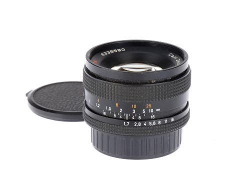 A Carl Zeiss Planar T* f/1.7 50mm Camera Lens,serial no. 6338590, in Contax/Yashica mount, body VG, optics VG, some light int