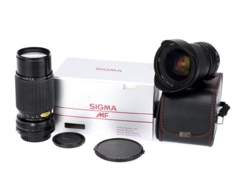 A Sigma 21-35mm Wide Angle Zoom Camera Lens,black, body G-VG, focus ring rotates but stiff, optics G-VG, one singal radial fu