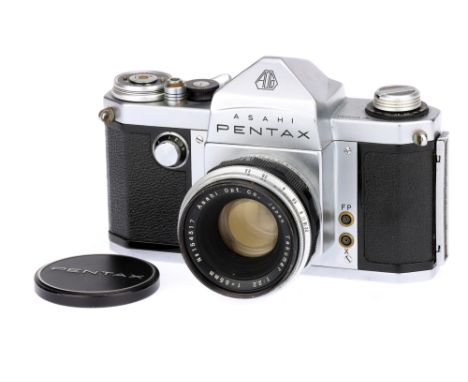 An Asahi Pentax AP (Original) SLR Camera,chrome, serial no. 152649, with Asahi Opt. Co. Takumar f/2.2 55mm lens, serial no. 1