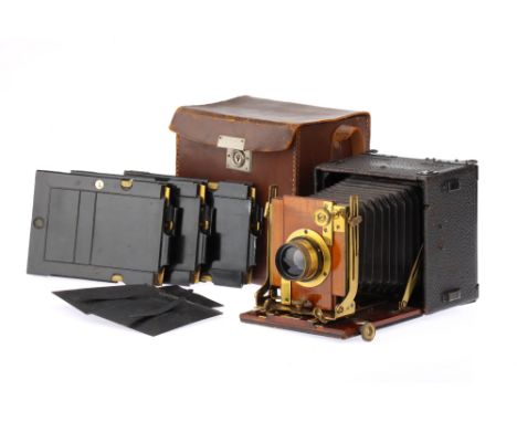 A Thornton Pickard Folding Ruby 1/4 Plate Hand &amp; Stand Camera1908-1920s, chamfered-corner black bellows, double extension