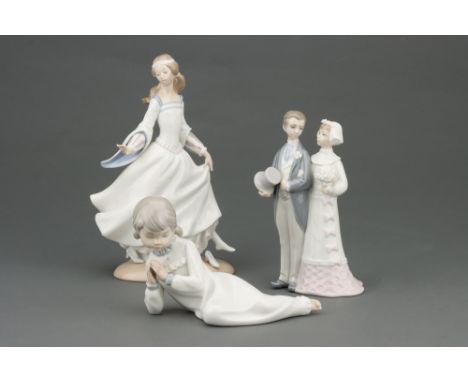 LLadro Figure of Newlyweds,plus another of a maiden in flowing dress (a/f), and a LLadro Nao figure of a recumbent praying ch